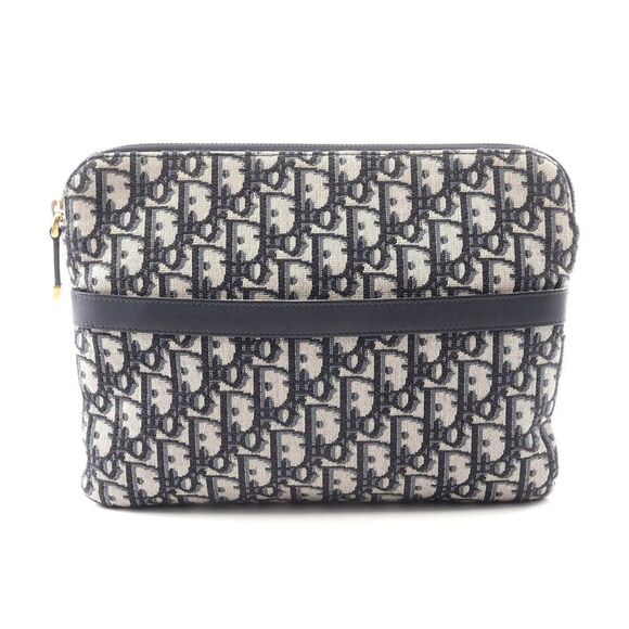 Dior Oblique Jacquard Canvas Leather Clutch Bag - Picture 1 of 7